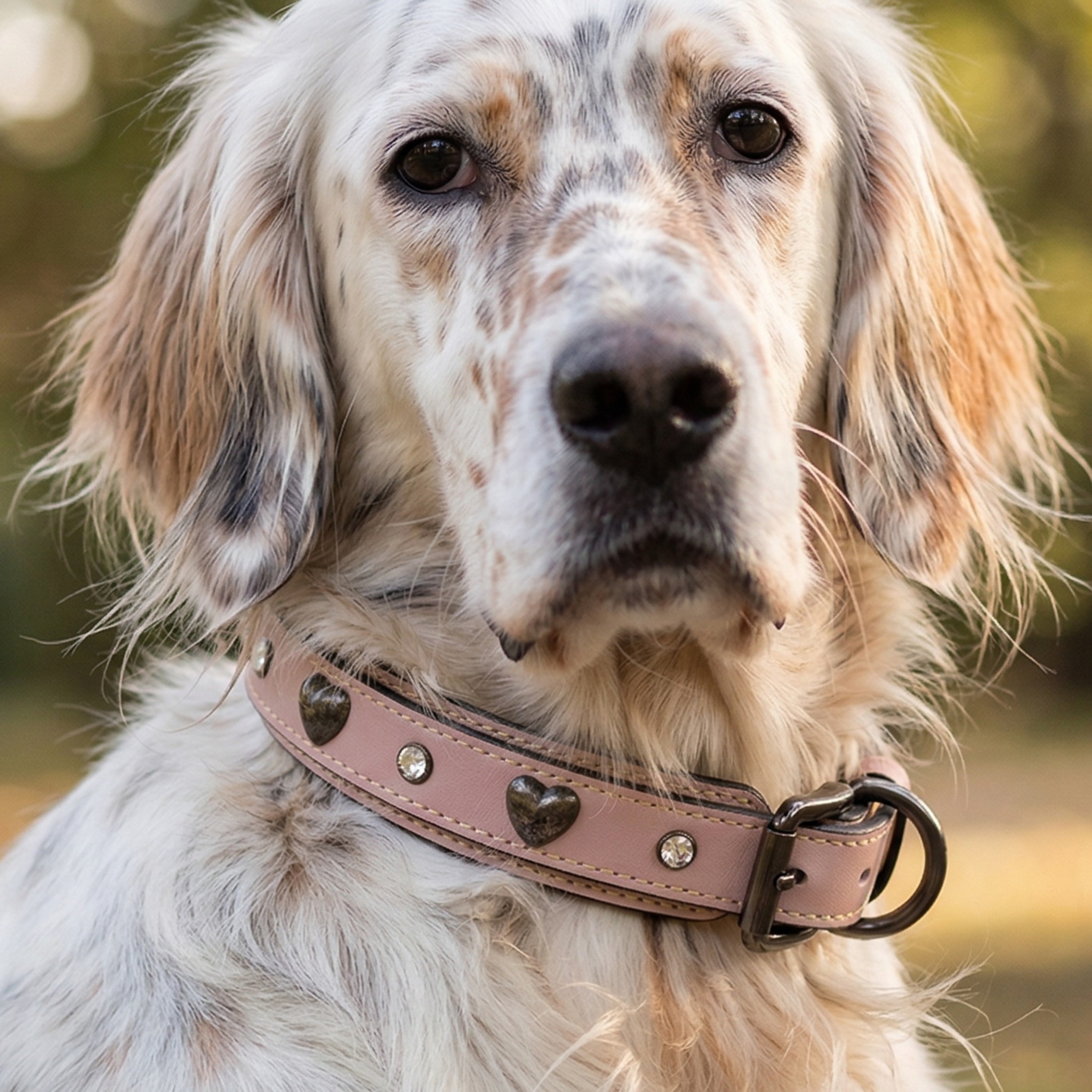 Set Collare con Cristalli e Guinzaglio in Pelle per Cani
